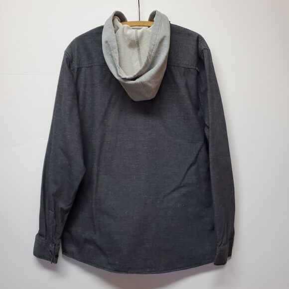 Vtg Rip Curl Youth Shirt w/Hoodie L Gray Button Down Skater Jacket Slant Pockets - Picture 14 of 16